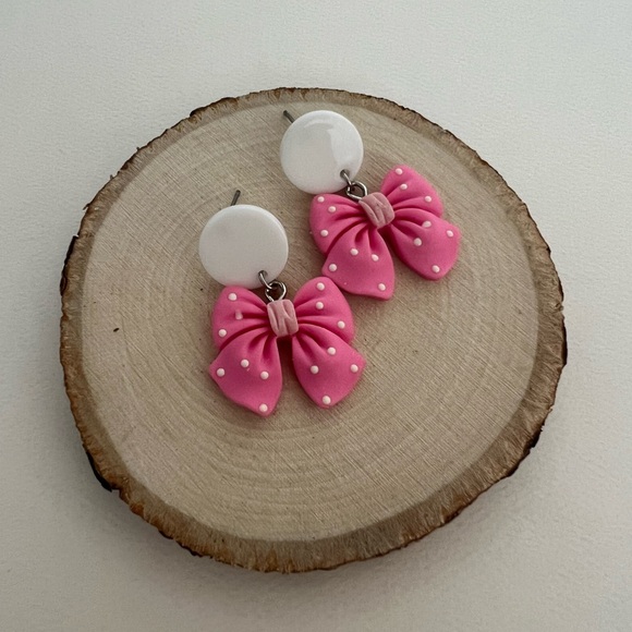 Cute Lolita Pink & Purple Bow Dangle Earrings Set - Polka-dot Bow Earrings - Picture 13 of 17